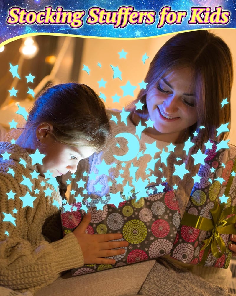 Oomloid 201 Pcs Glow in The Dark Stars Stickers for Ceiling, Toddler Stocking Stuffers Wall Room Decor Gifts, Luminous 3D Glowing Stars Easter Basket Stuffers for Kids Boys Girls - Blue - Image 5